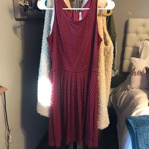 LC Lauren Conrad Deep Red Tulle Dress with Dots